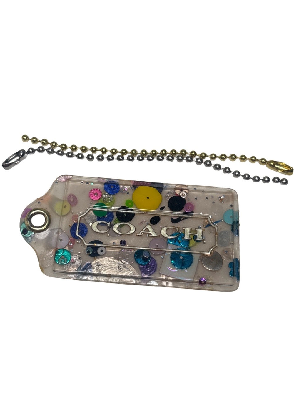 COACH Poppy Glitter Confetti HangTag with Gold & Silver ball chain  w/ Dusty